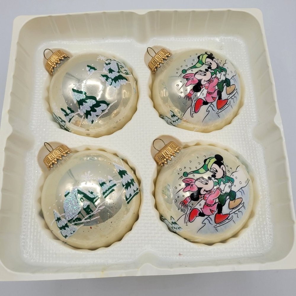 Mickey Unlimited Kreps 4 Glass Ball Christmas Ornaments Mickey Mouse Minnie